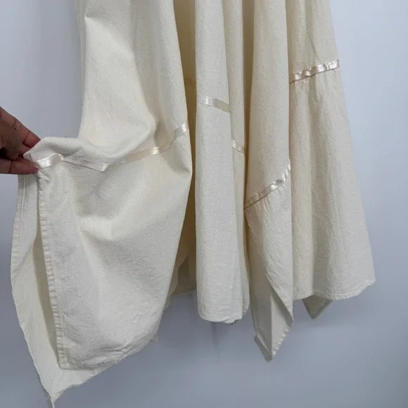 Women Dress S Cream Boho Floral Midi Crochet Handkerchief Hem Festival Cottage - Picture 3 of 10